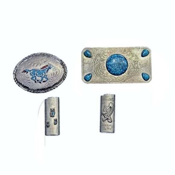 Vintage Nickel Silver And Turquoise Large Belt Buckle main image 13